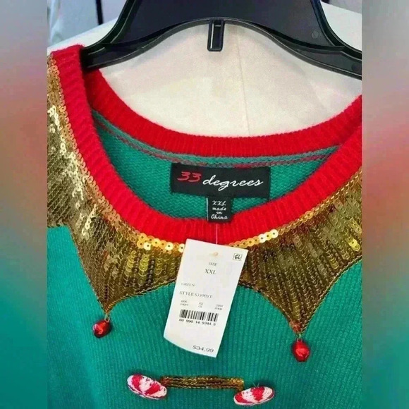 NWT Women’s Green Tulle Sequin Elf Christmas Holiday Sweater Dress Size XXL - Picture 7 of 9